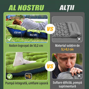 Saltea gonflabila de camping dubla NextWave®️, pompa de picior integrata pentru umflare rapida, perne incorporate, celule de aer ergonomice, din nailon 40D cu TPU, pentru 2 persoane, cort, drumetii si calatorii, 202, 7 x 135, 9 x 10, 2 cm, Verde