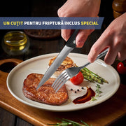 Set tacamuri de calatorie NextWave, reutilizabil si ecologic, husa din panza Oxford cu fermoar si benzi de fixare, include cutit friptura, recipiente condimente si pai, din otel inoxidabil, pentru camping, picnic si munca, set 10 piese, argintiu