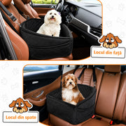 Scaun auto pentru caini NextWave®, detasabil si lavabil, pentru animale de pana la 13,6 kg, cu centura de siguranta, curele de fixare, umplutura din burete, suprafata moale si buzunare laterale, pentru bancheta fata sau spate, negru, 50 x 49 x 32 cm