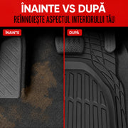 Set covorase auto NextWave®, din cauciuc flexibil impermeabil, margini inalte pentru retinerea apei, noroiului si zapezii, decupabile pentru ajustare, curatare usoara, compatibilitate universala pentru autoturisme, SUV si camionete, negru