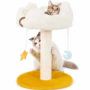 Ansamblu de joaca pentru pisici NextWave®, cu pat moale in forma de nor si husa detasabila lavabila, stalp de zgariat din sisal natural, baza rotunda lata si stabila, jucarii suspendate, pentru pisoi si pisici mici si medii, 40 x 40 x 56 cm