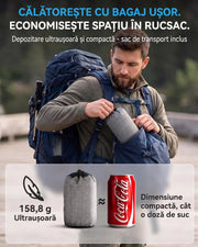 Perna gonflabila de camping NextWave®️, suport cervical ergonomic, supapa One-Click de umflare rapida, banda elastica anti-alunecare, husa detasabila si lavabila din bumbac, camera etansa TPU, pentru drumetii si calatorii, 44x31 cm, 159 g, Gri