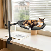 Pat suspendat pentru pisici NextWave®, hamac de birou cu prindere metalica fara gaurire, rotatie dubla la 360°, inaltime reglabila, perna de 37, 8 cm, suporta pana la 18 kg, pentru blat de maximum 5, 6 cm, gri