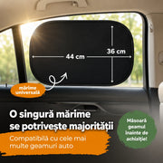 Parasolar auto NextWave® pentru geam lateral, set 2 bucati, protectie UV certificata UPF 50+, blocheaza 98,6% din razele UV, fixare statica fara ventuze, pentru bebelusi si copii, ideal pentru calatorii, reutilizabil, negru