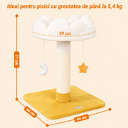 Ansamblu de joaca pentru pisici NextWave®, cu pat moale in forma de nor si husa detasabila lavabila, stalp gros de zgariat din sisal natural, baza patrata lata si stabila, jucarii suspendate, pentru pisici de toate taliile, 44 x 44 x 71 cm