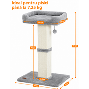 Stalp de zgariat pentru pisici NextWave®, cu suprafata durabila din sisal, culcus superior din plus cu husa detasabila, baza stabila din placa pe baza de lemn, pentru zgariere, intindere si odihna la interior, 50 x 40 x 81 cm, gri
