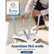 Scaun de dus NextWave® pentru baie si cada, reglabil pe inaltime, cadru rezistent din aluminiu, sezut confortabil, picioare antiderapante cu ventuze, suport pentru para de dus, destinat varstnicilor si persoanelor cu mobilitate redusa, albastru