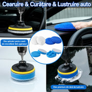 Set detailing auto NextWave®, 36 piese pentru curatare profesionala interior si exterior, perii pentru bormasina, jante, anvelope, bord, tapiterie si grile, lavete din microfibra, accesoriu pentru parbriz, manusa de spalare si cutie de depozitare