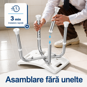 Scaun de dus NextWave® pentru baie si cada, reglabil pe inaltime, cadru rezistent din aluminiu, sezut confortabil, picioare antiderapante cu ventuze, suport pentru para de dus, destinat varstnicilor si persoanelor cu mobilitate redusa, gri