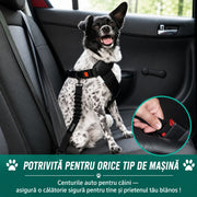 Centura auto NextWave® pentru siguranta cainilor, reglabila 61-79 cm, chinga din nailon rezistent cu cusaturi ranforsate, amortizor elastic, carabina rotativa 360°, fixare rapida in catarama centurii, compatibila cu hamuri prevazute cu inel, negru