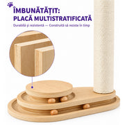 Stalp de zgariat pentru pisici NextWave®, cu sisal natural, baza interactiva stabila din placa pe baza de lemn, 4 mingi mobile si jucarie suspendata, pentru joaca si ingrijirea ghearelor, potrivit pentru pui si pisici mici, 38 x 25 x 45 cm, bej