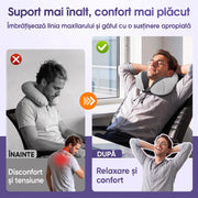 Perna de calatorie pentru gat NextWave®, suport ergonomic 360° pentru cap si barbie, catarama reglabila, include masca de ochi, dopuri urechi si geanta, din spuma cu memorie si catifea respirabila, pentru avion, tren si masina