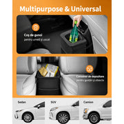 Cos de gunoi auto NextWave®, pliabil si impermeabil, capacitate 7, 6 L, curea reglabila pentru tetiera sau consola, 4 capse magnetice pentru fixarea sacului, buzunare exterioare pentru depozitare, design compact anti-scurgeri, negru