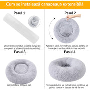 Pat Pentru Caini Sau Pisici NextWave®, pentru animale de companie, Rotund, Antiderapant, Confortabil Si Usor De Curatat, Universal, Diametru 60 Cm, Gri