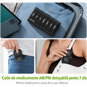 Organizator medicamente NextWave®, cutie saptamanala cu 7 recipiente detasabile si 14 compartimente AM/PM, deschidere la 180°, protectie pentru intimitate, capacitate mare pentru pastile, vitamine si suplimente, portabil
