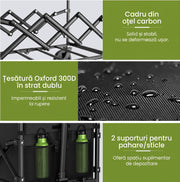 Carucior pliabil utilitar NextWave®️, capacitate mare de incarcare 99, 8 kg, roti pivotante la 360° pentru orice teren, maner telescopic reglabil, cadru din otel carbon si panza Oxford 300D, turistic pentru camping, plaja si gradina, 69x42x45, Negru