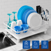 Scurgator vase cu suport scurgere automata NextWave®️, Suport pentru vase, multifunctional, suport pentru tacamuri si pahare, spatiu depozitare, 43 x 33 x 12 cm, Alb