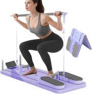 Placa de Pilates multifunctionala NextWave®️, reformer pliabila pentru antrenamentul complet al corpului acasa, benzi elastice de rezistenta, sistem revenire automata, suporturi reglabile 0-180°, din polipropilena durabila, sarcina 155 kg, Mov