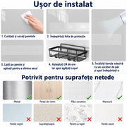 Raft de baie NextWave® la set, 5 piese cu 3 etajere pentru dus, 1 suport pentru sapun si 1 suport pentru periute de dinti, din otel inoxidabil rezistent la rugina, montare autoadeziva fara gaurire, pentru sampon si accesorii