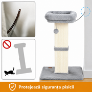 Stalp de zgariat pentru pisici NextWave®, cu suprafata durabila din sisal, culcus superior din plus cu husa detasabila, baza stabila din placa pe baza de lemn, pentru zgariere, intindere si odihna la interior, 50 x 40 x 81 cm, gri