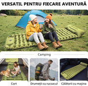 Saltea gonflabila camping NextWave®️, suport confortabil cu perna integrata, pompa de picior pentru umflare rapida in 50 secunde, capse laterale de unire, din nailon 40D impermeabil cu TPU, pentru cort si drumetii, 1 persoana, 0, 7 kg