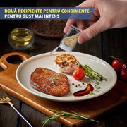 Set tacamuri de calatorie NextWave, reutilizabil si ecologic, husa din panza Oxford cu fermoar si benzi de fixare, include cutit friptura, recipiente condimente si pai, din otel inoxidabil, pentru camping, picnic si munca, set 10 piese, argintiu