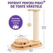 Stalp de zgariat pentru pisici NextWave®, cu sisal natural, baza interactiva stabila din placa pe baza de lemn, 4 mingi mobile si jucarie suspendata, pentru joaca si ingrijirea ghearelor, potrivit pentru pui si pisici mici, 38 x 25 x 45 cm, bej