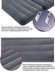 Canapea gonflabila extensibila NextWave®, fotoliu dublu 2 in 1, spatar ergonomic cu sustinere lombara, supapa 2 in 1 pentru umflare rapida, din PVC impermeabil cu suprafata plusata, ideala pentru living si camping, 2 persoane, 203 x 110 x 66 cm