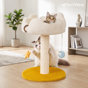 Ansamblu de joaca pentru pisici NextWave®, cu pat moale in forma de nor si husa detasabila lavabila, stalp de zgariat din sisal natural, baza rotunda lata si stabila, jucarii suspendate, pentru pisoi si pisici mici si medii, 40 x 40 x 56 cm
