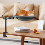 Pat suspendat pentru pisici NextWave®, hamac de birou cu prindere metalica fara gaurire, rotatie dubla la 360°, inaltime reglabila, perna de 37, 8 cm, suporta pana la 18 kg, pentru blat de maximum 5, 6 cm, gri