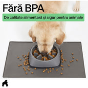 Covoras pentru hranirea animalelor NextWave®️, protejeaza podelele, 100% impermeabil, margini ridicate de 0, 3 cm impotriva scurgerilor, suprafata antiderapanta, din silicon alimentar fara BPA, pentru boluri pisici si caini, 47 x 30 cm, gri