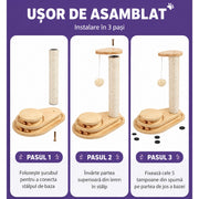 Stalp de zgariat pentru pisici NextWave®, cu sisal natural, baza interactiva stabila din placa pe baza de lemn, 4 mingi mobile si jucarie suspendata, pentru joaca si ingrijirea ghearelor, potrivit pentru pui si pisici mici, 38 x 25 x 45 cm, bej