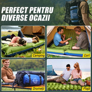Saltea gonflabila de camping dubla NextWave®️, pompa de picior integrata pentru umflare rapida, perne incorporate, celule de aer ergonomice, din nailon 40D cu TPU, pentru 2 persoane, cort, drumetii si calatorii, 202, 7 x 135, 9 x 10, 2 cm, Verde