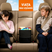 Cos de gunoi auto NextWave®, pliabil si impermeabil, capacitate 7, 6 L, curea reglabila pentru tetiera sau consola, 4 capse magnetice pentru fixarea sacului, buzunare exterioare pentru depozitare, design compact anti-scurgeri, negru