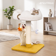 Ansamblu de joaca pentru pisici NextWave®, cu pat moale in forma de nor si husa detasabila lavabila, stalp gros de zgariat din sisal natural, baza patrata lata si stabila, jucarii suspendate, pentru pisici de toate taliile, 44 x 44 x 71 cm