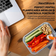 Set 15 Caserole Alimentare din sticla NextWave®️ Capace Etanse, Depozitare Frigider si Congelator, Potrivite pentru Microunde, Fara BPA, Organizare Bucatarie, Inchidere cu 4 Clipsuri, Usor de Curatat, Transparent