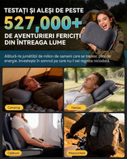 Perna gonflabila de camping NextWave®️, suport cervical ergonomic, supapa One-Click de umflare rapida, banda elastica anti-alunecare, husa detasabila si lavabila din bumbac, camera etansa TPU, pentru drumetii si calatorii, 44x31 cm, 159 g, Gri