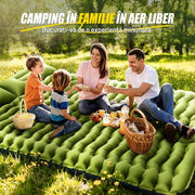 Saltea gonflabila de camping dubla NextWave®️, pompa de picior integrata pentru umflare rapida, perne incorporate, celule de aer ergonomice, din nailon 40D cu TPU, pentru 2 persoane, cort, drumetii si calatorii, 202, 7 x 135, 9 x 10, 2 cm, Verde