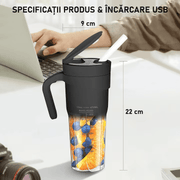 Blender electric portabilMini Blender Electric NextWave™, Portabil, Multifunctional, Auto-curatare, Autonomie Mare, Baterie reincarcabila 4000mAh, Smoothie, legume si fructe, Milk shake, Fresh, 470 ml, 6 Lame 3D