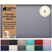 Covoras pentru hranirea animalelor NextWave®️, protejeaza podelele, 100% impermeabil, margini ridicate de 0, 3 cm impotriva scurgerilor, suprafata antiderapanta, din silicon alimentar fara BPA, pentru boluri pisici si caini, 47 x 30 cm, gri