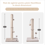 Ansamblu de joaca pentru pisici adulte sau pui NextWave®, Stalp pentru ascutit ghearelor, bila suspendata, confectionat din sisan natural rezistent la zgarieturi, 55cm, gri