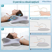 Perna ortopedica pentru dormit NextWave®, Spuma cu Memorie pentru suport Cervical, Ergonomica pentru Gat si Suport Cervical, Ideala pentru dormitul lateral, spate sau stomac, Husa detasabila lavabila Hipoalergenica