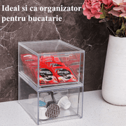 Organizator universal 2 bucati pentru cosmetic NextWave®️, multifunctional cu sertare glisante, recipient de depozitare incapator, 23x20x15 cm, transparent