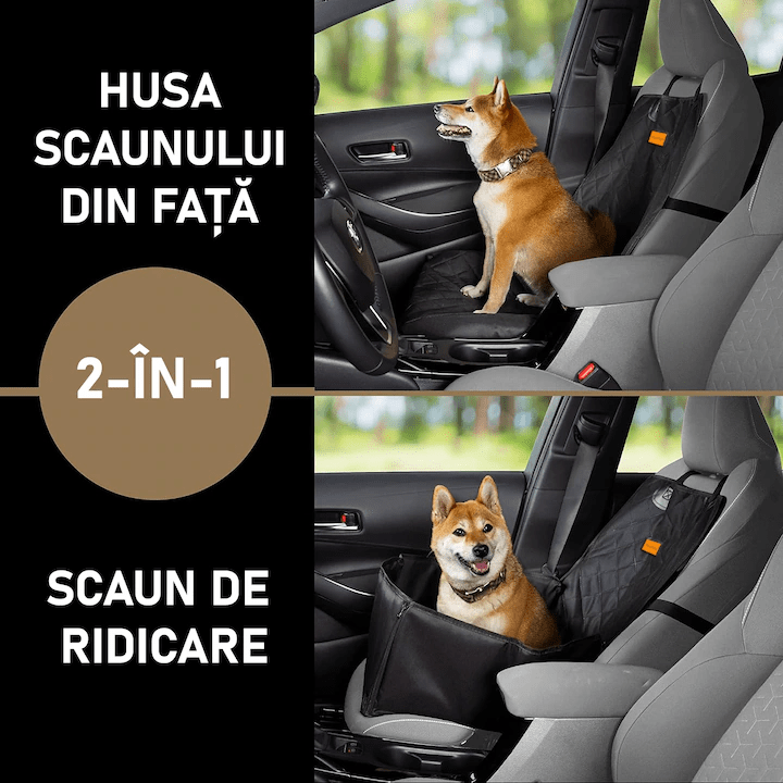 Husa scaun auto protectie si transport animale 2-1 NextWave®️, caini si pisici ofera protectie scaun fata, universala, taxi, ride sharing, impermeabila, antialunecare, 56cm, neagra