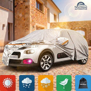 Prelata Auto Premium NextWave®️, Impermeabila, Protectie UV, Praf, Zapada, Inghet, Universala pentru Sedan, Buzunare Oglinzi, Fermoar Usa Sofer, Material Premium, Husa Saculet Depozitare