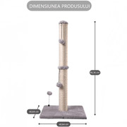 Ansamblu de joaca pentru pisici adulte sau pui, stalp pentru ascutit ghearelor, 2 bile suspendate, confectionat din sisan natural rezistent la zgarieturi, inaltime mare de 86 cm pentru protectia mobilei, gri