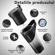 Blender electric portabilMini Blender Electric NextWave™, Portabil, Multifunctional, Auto-curatare, Autonomie Mare, Baterie reincarcabila 4000mAh, Smoothie, legume si fructe, Milk shake, 460 ml, 6 Lame 3D, negru