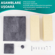 Ansamblu de joaca pentru pisici NextWave®, stalp pentru ascutit ghearelor, bila suspendata, confectionat din sisan natural rezistent la zgarieturi, inaltime mare de 81cm pentru protectia mobilierului, gri