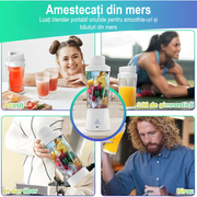 Mini Blender Electric Portabil NextWave™, Multifunctional, Auto-curatare, Autonomie Mare, Recipient detasabil cu capac, Baterie reincarcabila 6000mAh, 20.000 RPM, 240W, 650 ml, alb