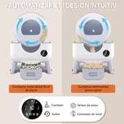 Litiera Automata Smart NextWave® pentru pisica, Auto-Curatare, Aplicatie Mobila, Sterilizare Automata UV, Senzori Ambientali, 76L+ 13L, 3 role saci, alb